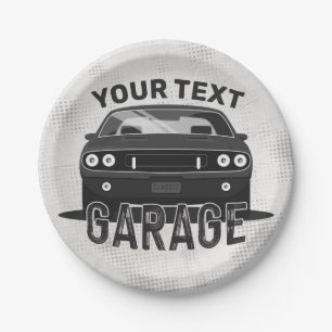 Assiettes En Carton Nom personnalisé Classic Muscle Garage Retro