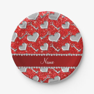 Assiettes En Carton Nom personnalisé coeur argent touches neon parties