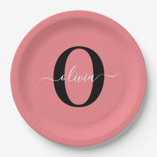 Assiettes En Carton Nom personnalisé en écriture manuscrite à monogram