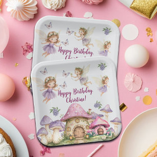 Assiettes En Carton Nom personnalisé Fées magiques Champignons roses A