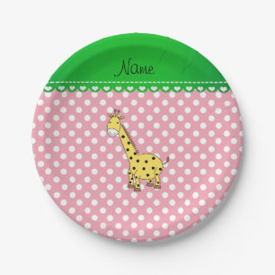 Assiettes En Carton Nom personnalisé girafe jaune pois roses