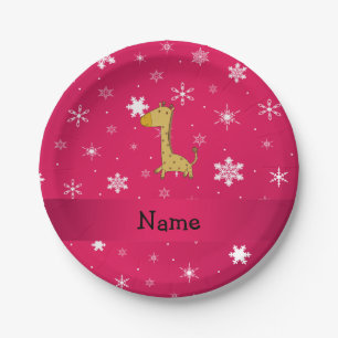 Assiettes En Carton Nom personnalisé girafe rose flocons de neige