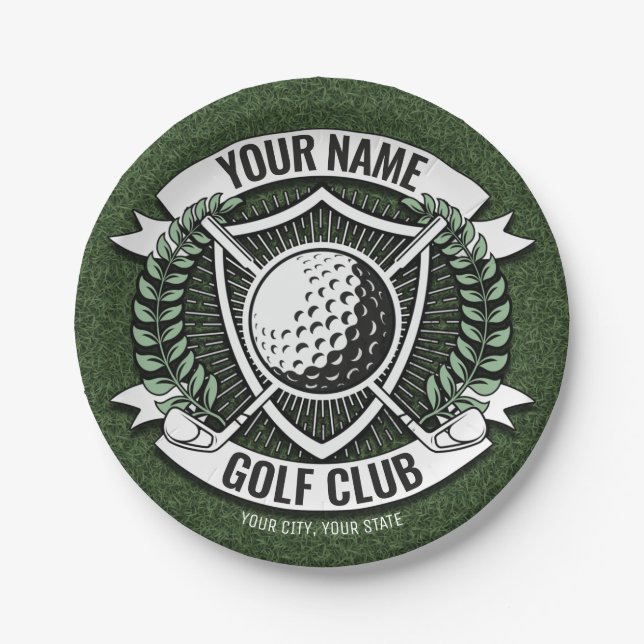 Assiettes En Carton NOM personnalisé Golfer Golf Club Turf Clubhouse (Devant)