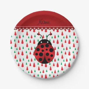 Assiettes En Carton Nom personnalisé ladybug rouge vert snowmen