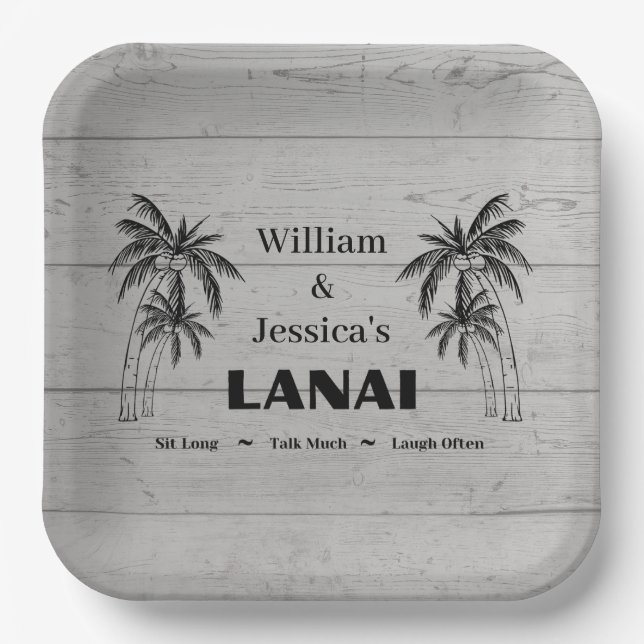 Assiettes En Carton Nom personnalisé Lanai Tropical Palm Trees personn (Recto)
