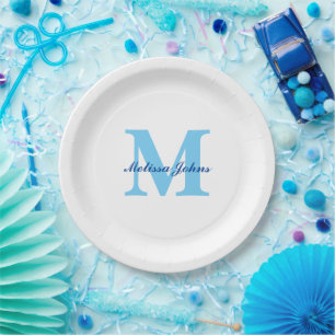 Assiettes En Carton Nom personnalisé Monogrammes Baby showers d'anniv