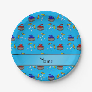 Assiettes En Carton Nom personnalisé motif de curling bleu ciel