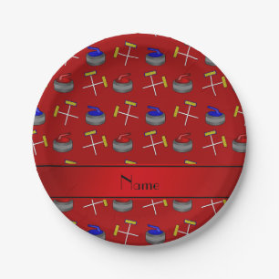 Assiettes En Carton Nom personnalisé motif de curling rouge
