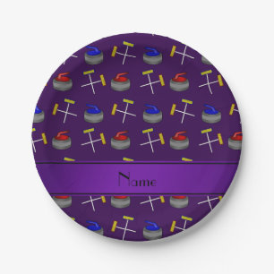 Assiettes En Carton Nom personnalisé motif de curling violet