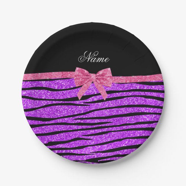 Assiettes En Carton Nom personnalisé neon parties scintillant violet z (Devant)