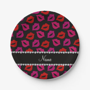 Assiettes En Carton Nom personnalisé noir rouge lèvres rose