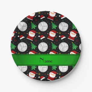 Assiettes En Carton Nom personnalisé noir volleyball motif de noël