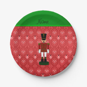 Assiettes En Carton Nom personnalisé noix de cabot rouge neigeuse trel