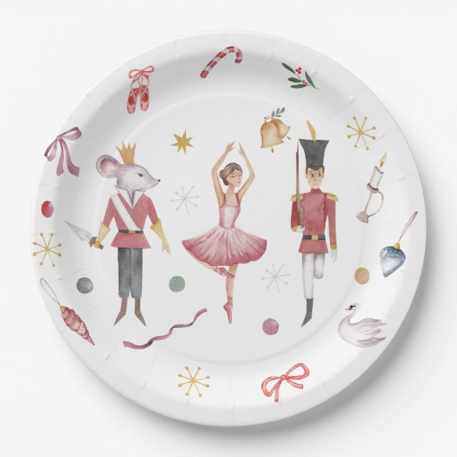 Assiettes En Carton Nom personnalisé Nutcracker Ballet Ballerina Noël (Devant)