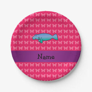 Assiettes En Carton Nom personnalisé papillons rose manatee