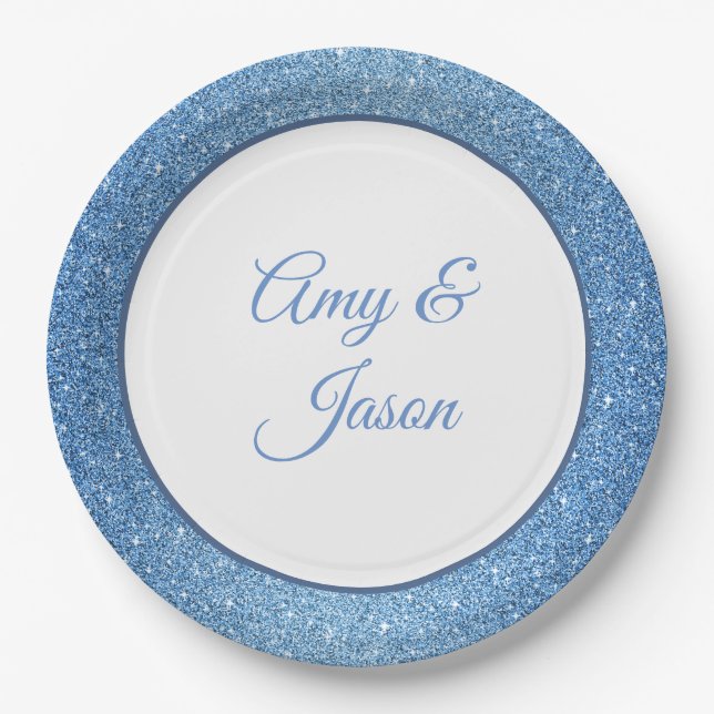 Assiettes En Carton Nom personnalisé Parties scintillant bleue Plaques (Devant)