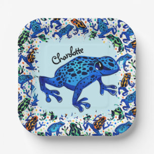 Assiettes En Carton Nom personnalisé Plaques Carrés Rainforest Frogs