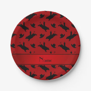 Assiettes En Carton Nom personnalisé rodéo rouge motif à cheval