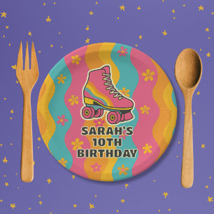 Assiettes En Carton Nom personnalisé Roller Skating Girl Anniversaire