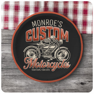 Assiettes En Carton Nom personnalisé Skeleton Motorcycle Boutique