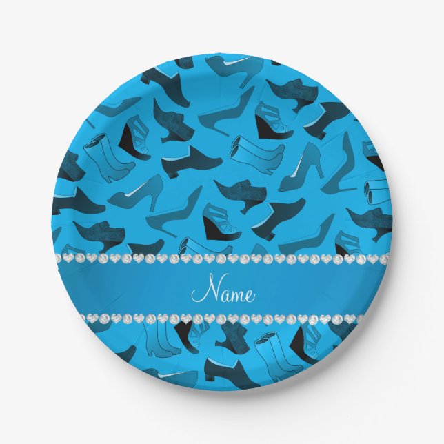 Assiettes En Carton Nom personnalisé sky blue chaussures femme motif (Devant)