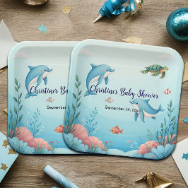 Assiettes En Carton Nom personnalisé sous le Baby shower marin