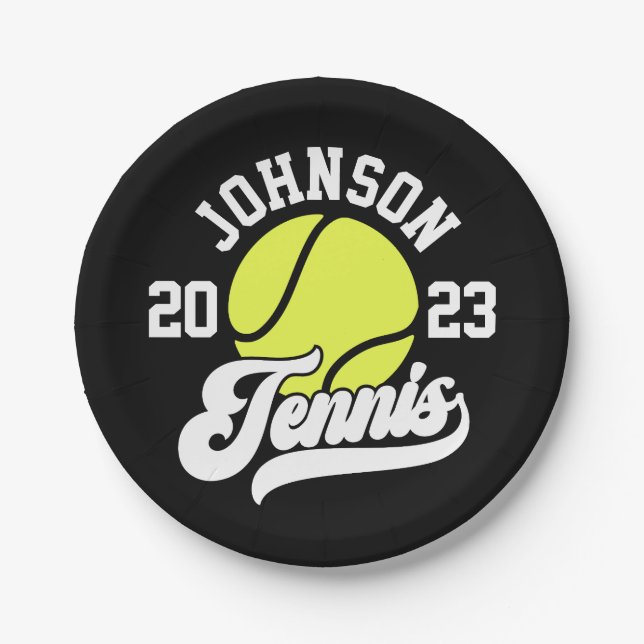 Assiettes En Carton NOM Personnalisé Tennis Lecteur Racket Ball Court (Devant)