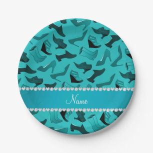 Assiettes En Carton Nom personnalisé turquoise chaussures femme motif