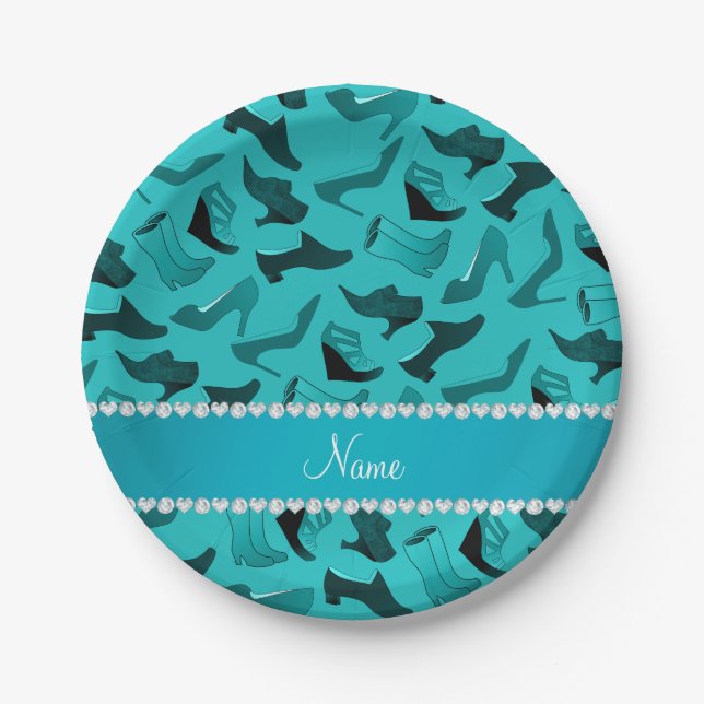 Assiettes En Carton Nom personnalisé turquoise chaussures femme motif (Devant)