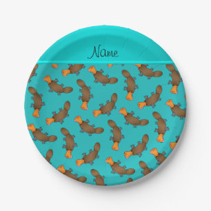 Assiettes En Carton Nom personnalisé turquoise platypus motif