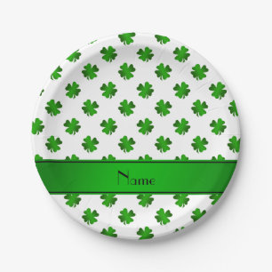 Assiettes En Carton Nom personnalisé vert shamrocks vert rayure