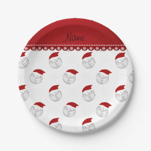 Assiettes En Carton Nom personnalisé volleyballs blancs chapeaux santa