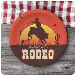 Assiettes En Carton NOM personnalisé Western Cowboy Bull Rider Rodeo
