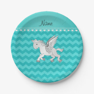 Assiettes En Carton Nom personnel pegasus turquoise chevrons