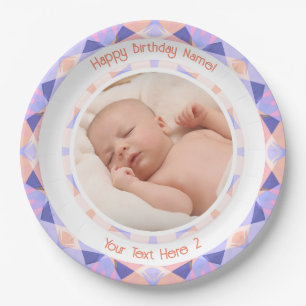 Assiettes En Carton Nom photo personnalisé Age rose pourpre Anniversai