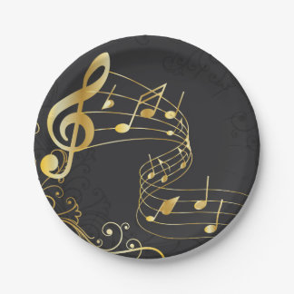 Assiettes En Carton Note musicale Luxe or gris