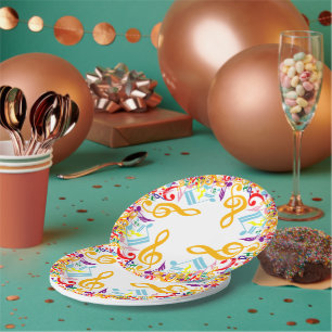 Assiettes En Carton Notes brouillées circulaires colorées de musique