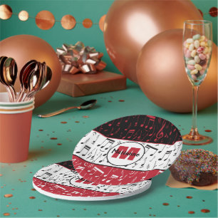Assiettes En Carton Notes de musique rouge noir et blanc