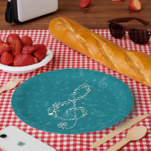 Assiettes En Carton Notes de musique Turquoises et blanches de Clef Tr