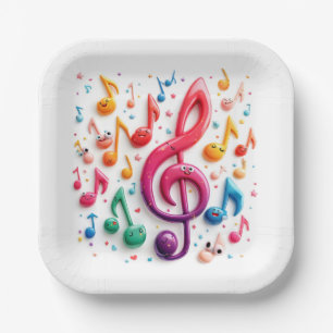 Assiettes En Carton Notes musicales Arc-en-ciel avec globes oculaires