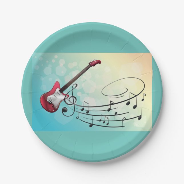 Assiettes En Carton Notes musicales de guitare électrique (Devant)
