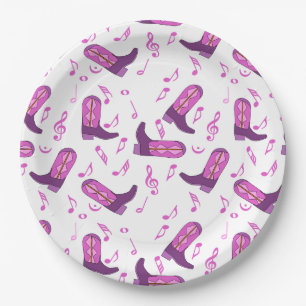 Assiettes En Carton Notes musicales des Boots de Cowboy