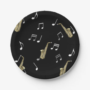 Assiettes En Carton Notes musicales et saxophones Jazzy 