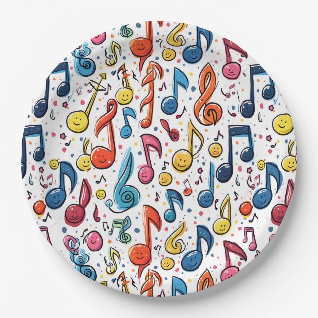 Assiettes En Carton Notes musicales Kawaii Art Design (Devant)