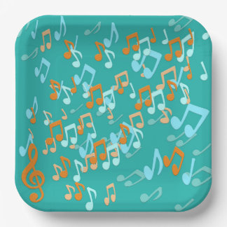 Assiettes En Carton notes musicales orange et blues