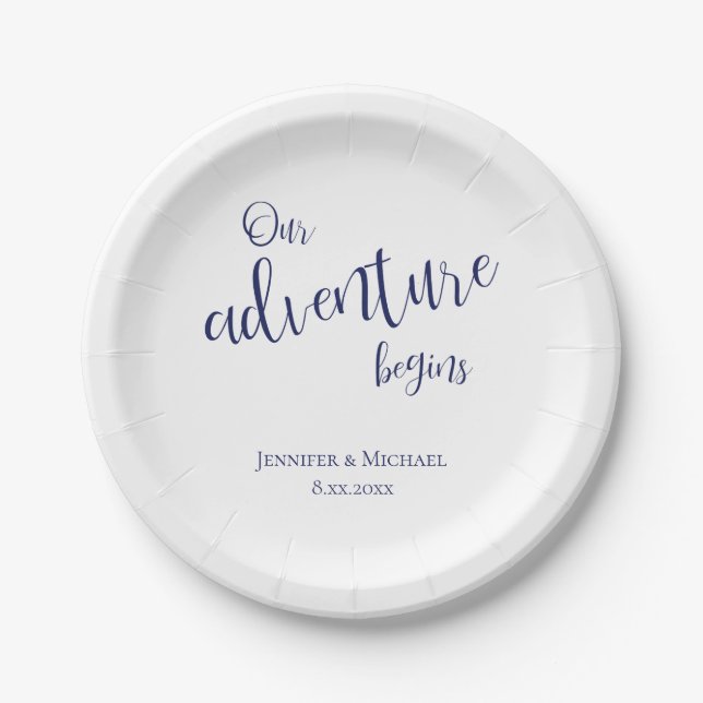 Assiettes En Carton Notre aventure commence mariage de typographie ble (Devant)