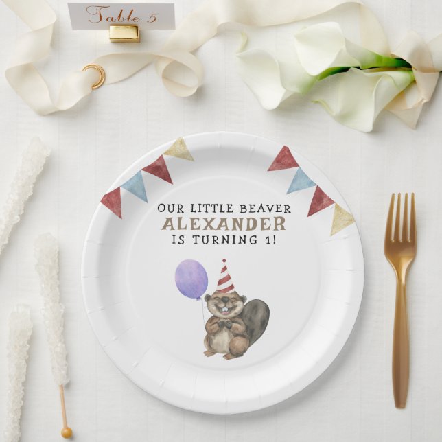 Assiettes En Carton Notre Little Beaver 1ère fête d'anniversaire (Mariage)