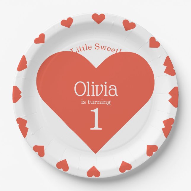 Assiettes En Carton Notre petit amour premier anniversaire Red Heart (Devant)
