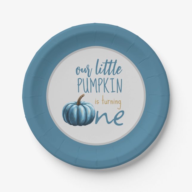 Assiettes En Carton Notre petit Citrouille bleu 1er anniversaire (Devant)