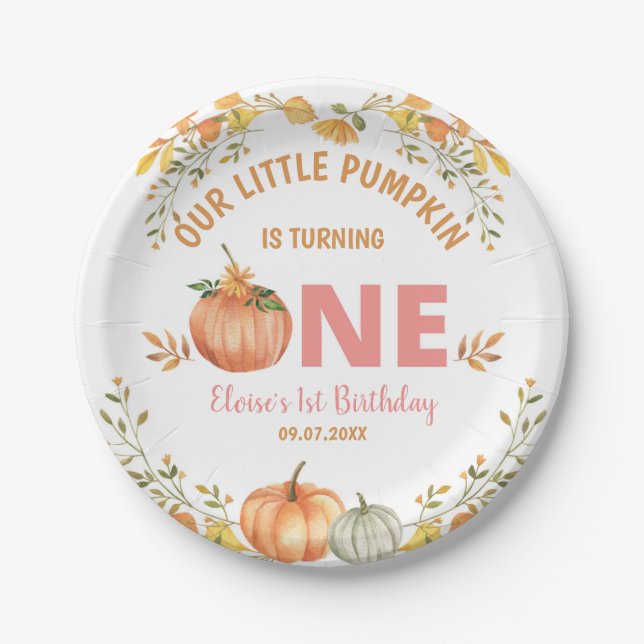 Assiettes En Carton Notre Petit Citrouille Floral 1er Anniversaire (Devant)
